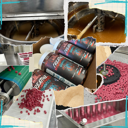 Creatine Monohydrate collage photos of manufacturing procress